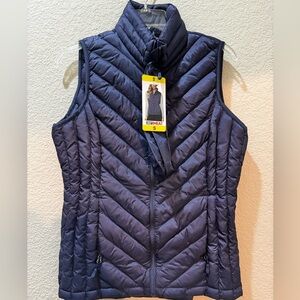 New 32° puffy navy zip up vest fits in small bag sz. S